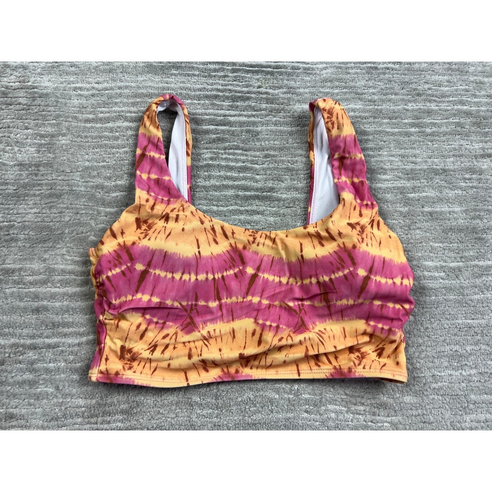 True Craft Bikini Top Womens Pink Orange Tie Dye Scoop Neck Tank Wide Straps